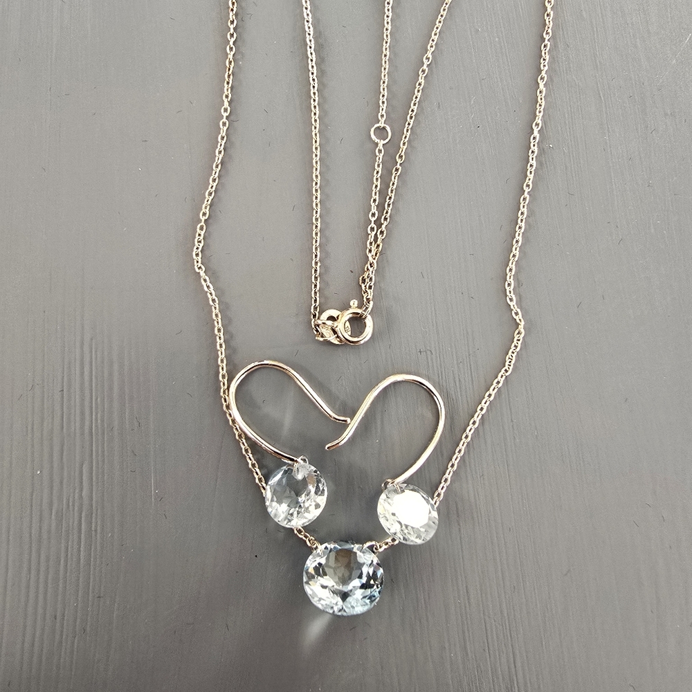 .925 Sterling Silver Necklace And Earring Set. Aquamarine Stones.